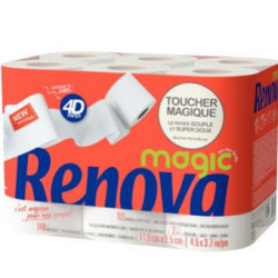 PAPIER HYGIÉNIQUE PQT12 BLANC 2 PLIS 140F SUPER DOUX RENOVA MAGIC FSC FABRIQUE France