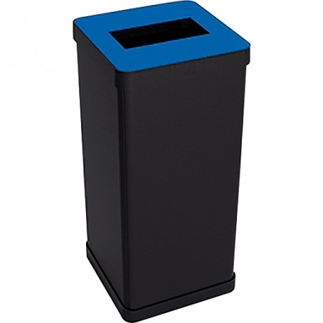 POUBELLE TRI SÉLECTIF 50L MÉTAL NOIR ET BLEU