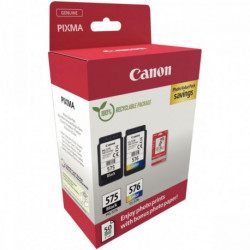 CANON 575 / 576 LOT DE 2 CARTOUCHES JET D'ENCRE NOIRE & COULEURS AUTHENTIQUE (PG575BK / CL576CMJ)