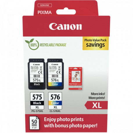 CANON 575XL / 576XL LOT DE 2 CARTOUCHES JET D'ENCRE NOIRE & COULEURS HAUTE CAPACITÉ AUTHENTIQUE (PG575BKXL / CL576CMJXL)