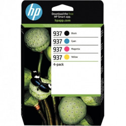 HP 937 PACK DE 4 CARTOUCHES D'ENCRE NOIRE, CYAN, MAGENTA ET JAUNE AUTHENTIQUES (6C400NE)