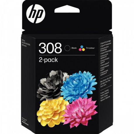 HP 308 PACK DE 2 CARTOUCHES D'ENCRE NOIRE ET TROIS COULEURS AUTHENTIQUES (6L6S6U)